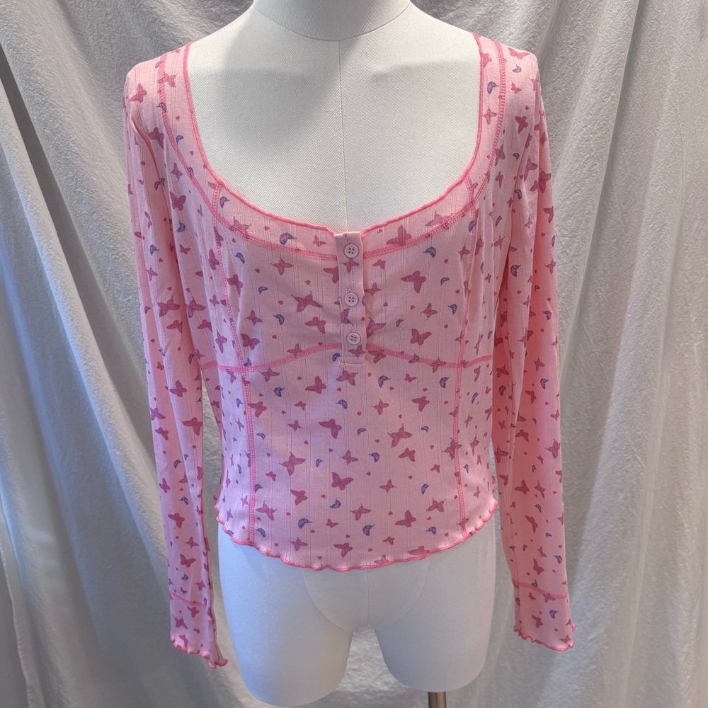 Dolls Kill Sugar Thrillz She’s a Legacy Pointelle Long Sleeve Top Large NWT